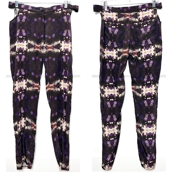 COLLINA STRADA Silk Crepe Kaleidoscope Floral Print Hip Cutout Slim Leg Pants M - Picture 2 of 7